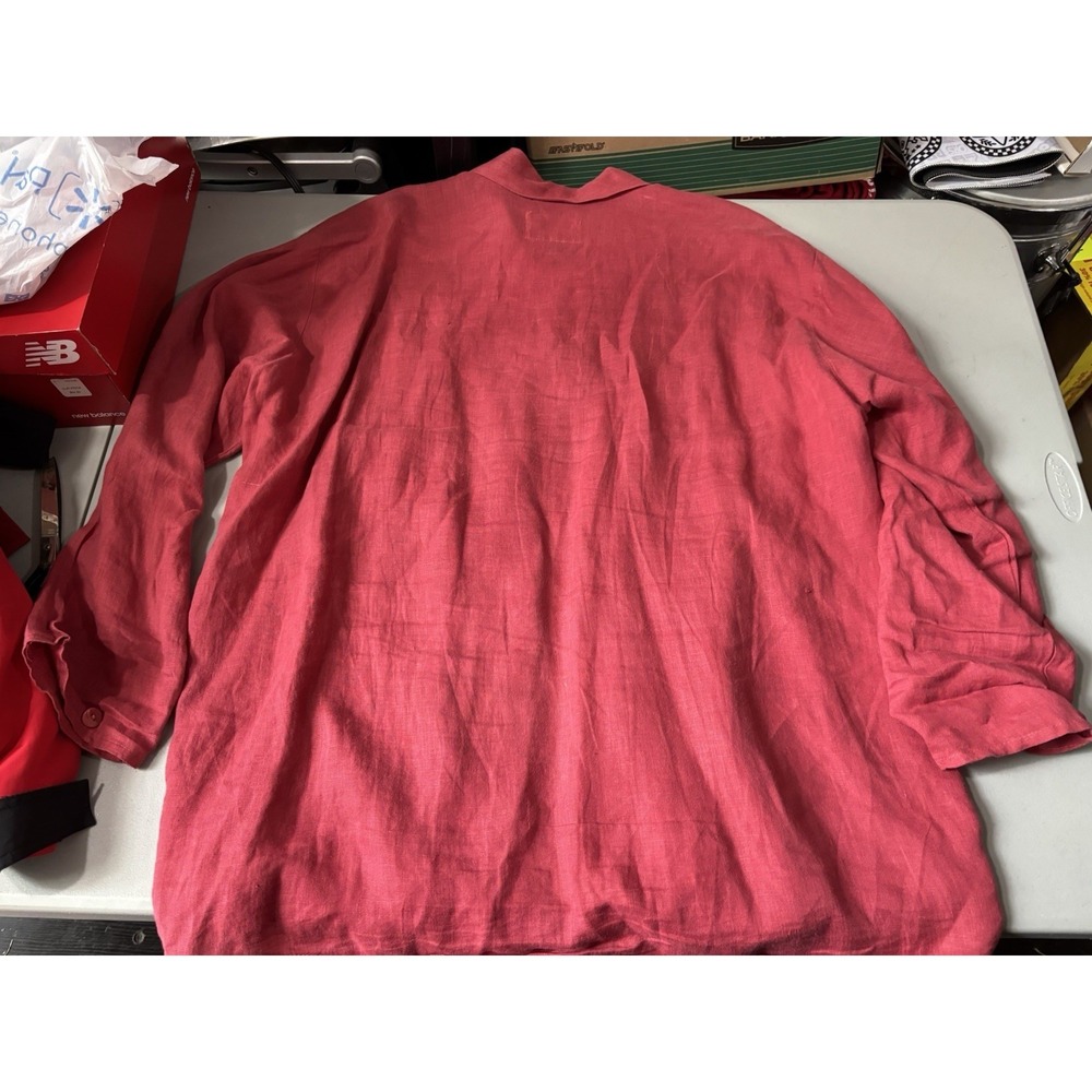 FLAX Linen 2-piece M Collared Corozo Buttons Solid Red Long Sleeve - Picture 3 of 11